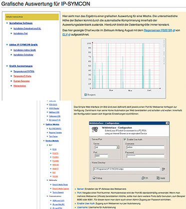 Bild 1: Hilfe, Anregungen, Beschreibungen bis ins letzte Detail per Internet - der gut bestückte Werkzeugkasten für das Programm. Oben die Detaillösung eines Forum- Users zur Regenmengenanzeige, eine bereits sehr anspruchsvolle Lösung, die allerdings fundierte Kenntnisse voraussetzt und einiges an Zeit erfordert.