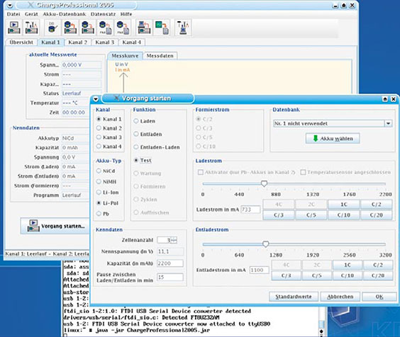 Bild 11: ChargeProfessional ist in der Sprache Java geschrieben, daher läuft es auch unter dem Betriebssystem Linux mit nur kleinen Veränderungen. Bild 11: ChargeProfessional ist in der Sprache Java geschrieben, daher läuft es auch unter dem Betriebssystem Linux mit nur kleinen Veränderungen.