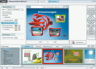 Bild 12: Rauf auf die DVD – mit professioneller DVDMenü- Erstellung auch für mehrere Diashows auf einer DVD. Screenshot: MAGIX Bild 12: Rauf auf die DVD – mit professioneller DVDMenü- Erstellung auch für mehrere Diashows auf einer DVD. Screenshot: MAGIX