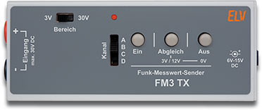Bild 1: Die Bedienelemente des Funk- Messwert-Senders FM3 TX