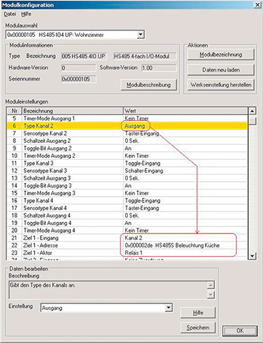 Bild 2: Konfigurationsbeispiel für das I/O-Modul (siehe Text) Bild 2: Konfigurationsbeispiel für das I/O-Modul (siehe Text)