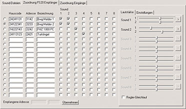 Bild 5: Hier finden alle Zuordnungen der Soundfiles zu den FS20-Empfangskanälen statt Bild 5: Hier finden alle Zuordnungen der Soundfiles zu den FS20-Empfangskanälen statt