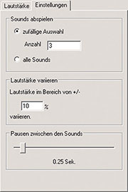 Bild 6: Im Feld „Einstellungen“ ist für jeden FS20-Empfangskanal und jeden Kontakteingang das Abspielszenario der zugeordneten Soundfiles einstellbar Bild 6: Im Feld „Einstellungen“ ist für jeden FS20-Empfangskanal und jeden Kontakteingang das Abspielszenario der zugeordneten Soundfiles einstellbar