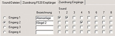 Bild 7: Hier erfolgt die Zuordnung der Soundfiles zu den Signal eingängen des Sound-Recorders Bild 7: Hier erfolgt die Zuordnung der Soundfiles zu den Signal eingängen des Sound-Recorders
