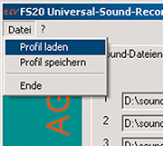 Bild 4: Über „Profil laden/speichern“ ist die Speicherung der gesamten Gerätekonfiguration auf dem PC ebenso möglich wie das blitzschnelle Laden einer kompletten Konfiguration aus dem PC in den Sound-Recorder Bild 4: Über „Profil laden/speichern“ ist die Speicherung der gesamten Gerätekonfiguration auf dem PC ebenso möglich wie das blitzschnelle Laden einer kompletten Konfiguration aus dem PC in den Sound-Recorder