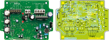 Ansicht der fertig bestückten Platine des FS20-Universal-Sound-Recorders mit zugehörigem Bestückungsplan von der Bestückungsseite Ansicht der fertig bestückten Platine des FS20-Universal-Sound-Recorders mit zugehörigem Bestückungsplan von der Bestückungsseite