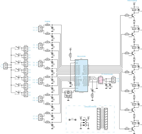 Bild 2: Schaltplan der Mikrocontroller-Steuerung mit Eingangs- und Leistungsteil Bild 2: Schaltplan der Mikrocontroller-Steuerung mit Eingangs- und Leistungsteil