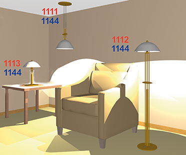 Bild 1: Am kleinen Beispiel wird das Codier- und Adress-System schnell „durchsichtig“ – in Rot die Einzeladressen in Blau die lokale Masteradresse - Hauscode: 1234 1234 Bild 1: Am kleinen Beispiel wird das Codier- und Adress-System schnell „durchsichtig“ – in Rot die Einzeladressen in Blau die lokale Masteradresse - Hauscode: 1234 1234