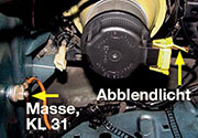 Bild 5: Für lichttechnische Anwendungen oft benötigt: Abblendlicht- Anschluss sowie der obligatorische Masseanschluss am Chassis Bild 5: Für lichttechnische Anwendungen oft benötigt: Abblendlicht- Anschluss sowie der obligatorische Masseanschluss am Chassis