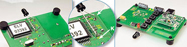 Bild 13: Die Lage der Fotodiode beim FS20 SPIR – sauber die Anschlüsse abwinkeln und mit Abstand zur Platine einlöten, damit es keinen Kurzschluss gibt! Bild 13: Die Lage der Fotodiode beim FS20 SPIR – sauber die Anschlüsse abwinkeln und mit Abstand zur Platine einlöten, damit es keinen Kurzschluss gibt!