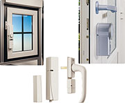 Links: WinMatic, Mitte: Funk-Tür-/Fensterkontakt und Funk-Fenster-Drehgriffkontakt, Rechts: KeyMatic® HM Links: WinMatic, Mitte: Funk-Tür-/Fensterkontakt und Funk-Fenster-Drehgriffkontakt, Rechts: KeyMatic® HM