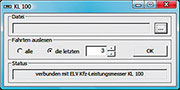 Bild 14: Das PC-Programm hat den KL 100 erkannt und ist bereit, die Daten auszulesen und im PC zu speichern. Bild 14: Das PC-Programm hat den KL 100 erkannt und ist bereit, die Daten auszulesen und im PC zu speichern.
