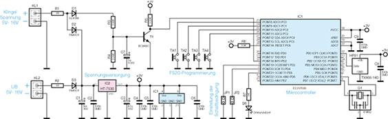 Bild 1: Schaltung der FS20-Klingelsignal-Erkennung Bild 1: Schaltung der FS20-Klingelsignal-Erkennung