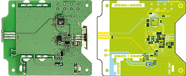 Ansicht der fertig bestückten Platine des FS20 RBM mit zugehörigem Bestückungsplan, oben von der Oberseite, unten von der SMD-Seite ohne Abschirmhaube über IC 1 Ansicht der fertig bestückten Platine des FS20 RBM mit zugehörigem Bestückungsplan, oben von der Oberseite, unten von der SMD-Seite ohne Abschirmhaube über IC 1