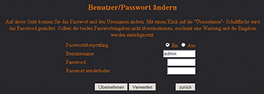 Bild 6: Die Webseite für das Einrichten und Ändern eines Passwortschutzes für das I/O-Interface