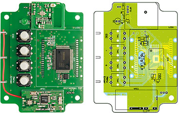 Ansicht der fertig bestückten Displayplatine mit zugehörigem Bestückungsdruck von der Bestückungsseite Ansicht der fertig bestückten Displayplatine mit zugehörigem Bestückungsdruck von der Bestückungsseite