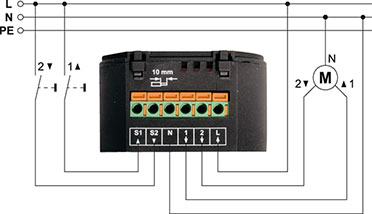 Bild 5: Anschlussbeispiel für einen Rollladenmotor und Bedientaster Bild 5: Anschlussbeispiel für einen Rollladenmotor und Bedientaster