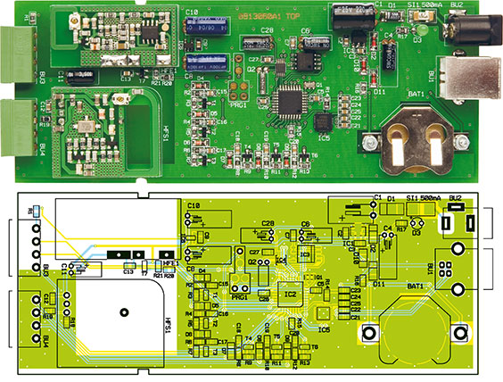 Ansicht der fertig bestückten Platine der Makrosteuerung mit zugehörigem Bestückungsplan Ansicht der fertig bestückten Platine der Makrosteuerung mit zugehörigem Bestückungsplan