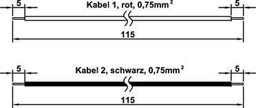 Bild 8: Die rote und schwarze Anschlussleitung sind wie abgebildet vorzubereiten. Bild 8: Die rote und schwarze Anschlussleitung sind wie abgebildet vorzubereiten.