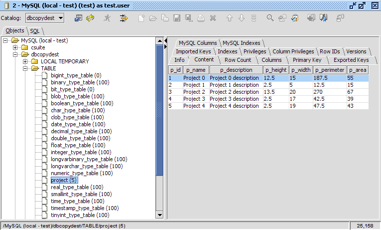 Session Window Showing a Table