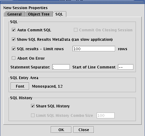 SQL tab