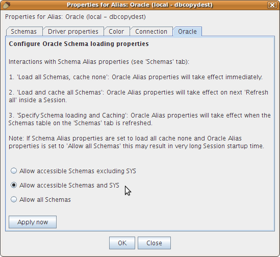 Alias Properties Dialog (Oracle Tab)