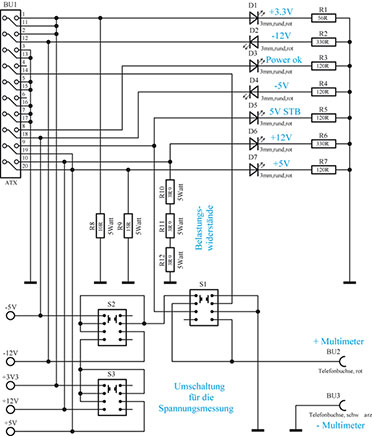 Bild 6: Schaltbild des ATX-Netzteil-Testers