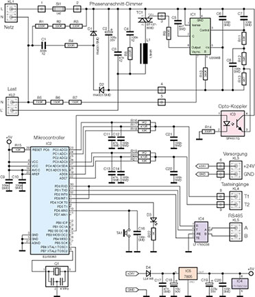 Bild 1: Das Schaltbild des Phasenanschnitt-Dimmers HS485 D