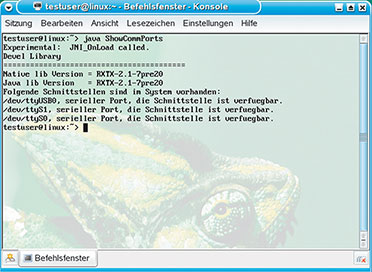 Bild 8: Ein Aufruf des Testprogramms „Show- Comm- Ports“