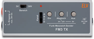 Bild 1: Die Bedienelemente des Funk- Messwert-Senders FM3 TX