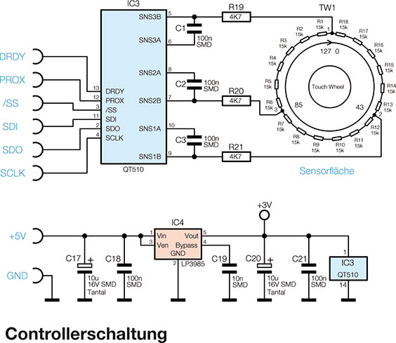 Bild 5: Die Gesamtschaltung des TW 128, oben die Sensor-, unten die Controllerschaltung