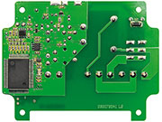 Ansicht der fertig bestückten Platine des Funk-Dimmers FS20 DI10 mit zugehörigem Bestückungsplan von der Lötseite