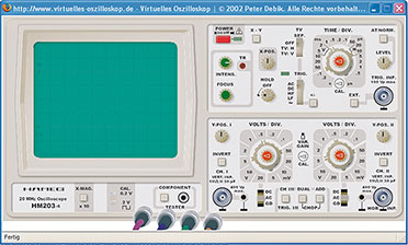Bild 8: Ein täuschend echt arbeitendes virtuelles Oszilloskop, mit dem man sich sehr gut in die Materie einarbeiten kann