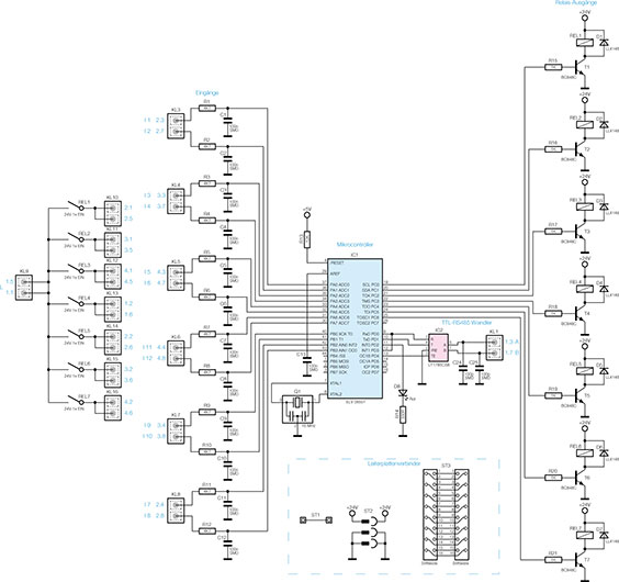 Bild 2: Schaltplan der Mikrocontroller-Steuerung mit Eingangs- und Leistungsteil