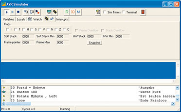 Bild 57: Mehrere Werkzeuge, hier der Simulator, ermöglichen den ausführlichen Programmtest