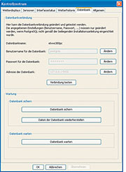 Bild 8: Untermenü „Datenbank“ im Kontrollzentrum
