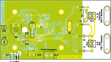 Ansicht der fertig bestückten Platine der CRE 100 von der Bestückungsseite