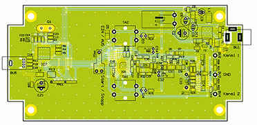 Ansicht der fertig bestückten Platine des PCD 300 mit zugehörigem Bestückungsplan