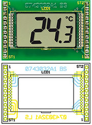 Ansicht der fertig bestückten Displayplatine des WST 100 mit zugehörigem Bestückungsplan