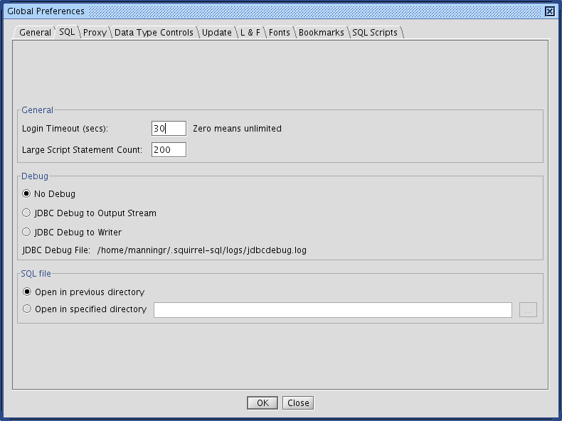 SQL tab